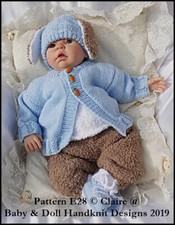 BABYDOLL HANDKNIT DESIGNS KNITTING PATTERN PETER BUNNY SET 19-22" DOLL/0-3M BABY