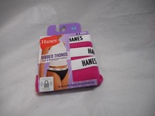 Hanes Women's Ribbed Cotton 3 -Pack Thong Pink/white,L,XL, 2XL