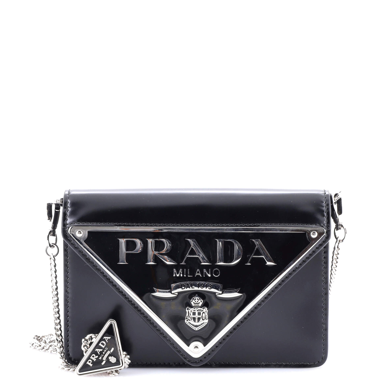 Prada Small Brushed Leather Maxi Triangle Logo Chain Flap Bag-image