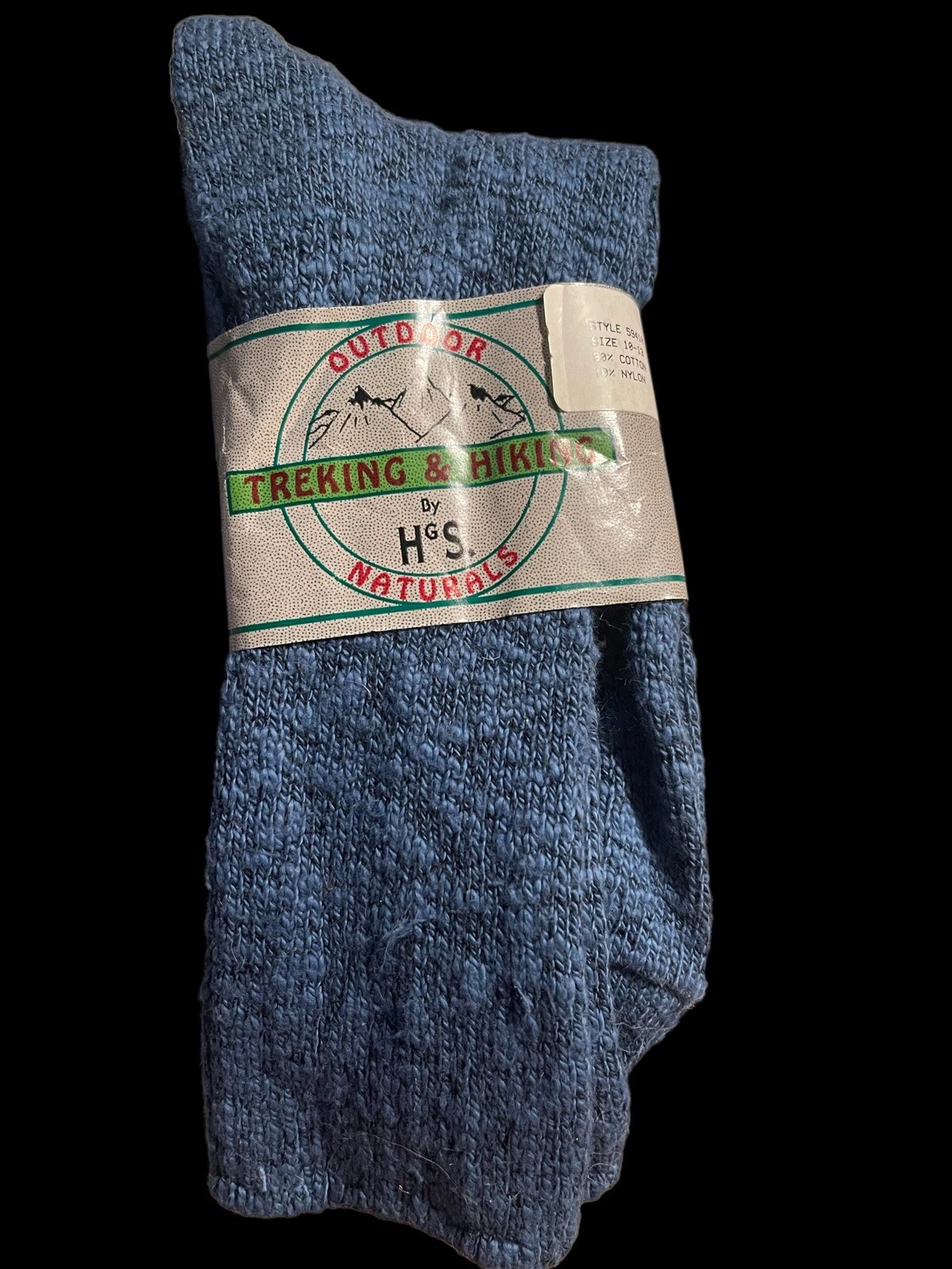 NWT 80s VTG H&S OUTDOOR NATURALS SOCKS MEN’S 10-13 HIKING BLUE USA COTTON NYLON