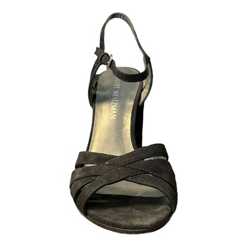 Stuart Weitzman Black Memoir Black Suede Block Heel Strappy Shoes Women's 8M - Picture 3 of 14