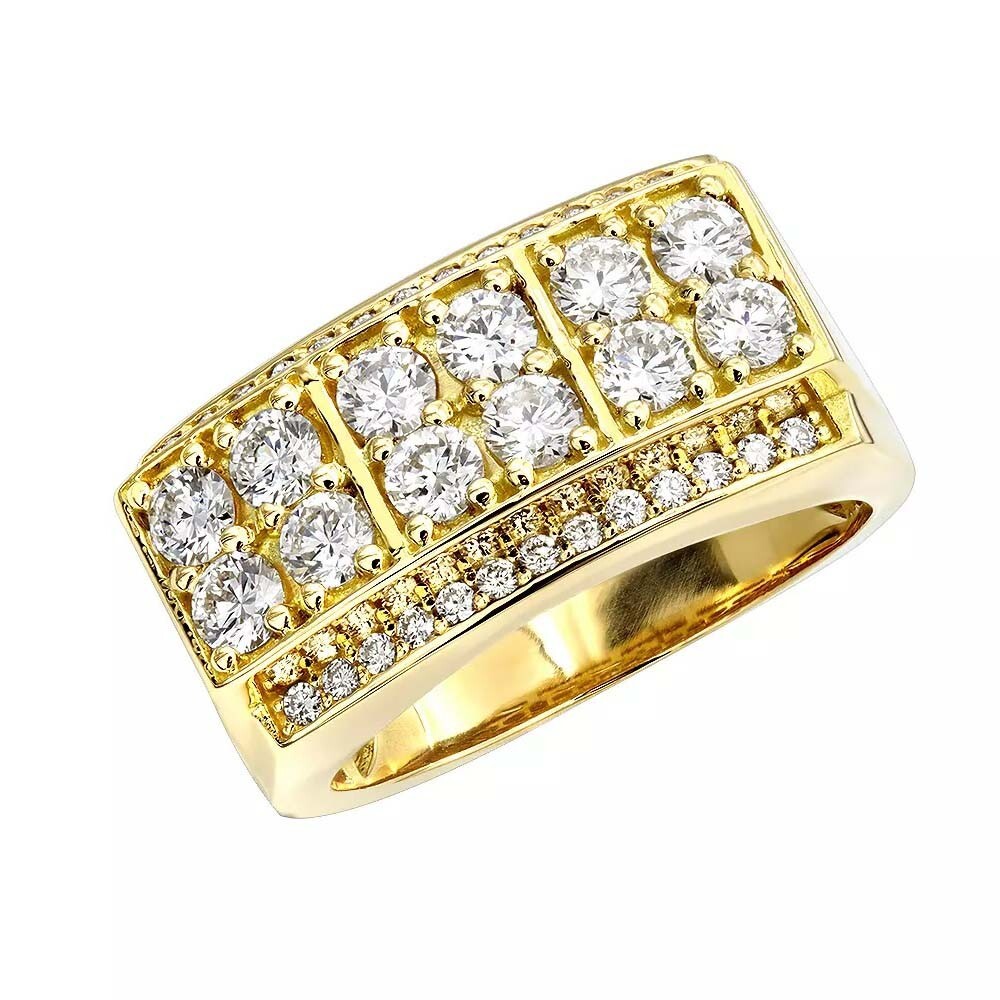 2CT D/FL Moissanite 14K Yellow Gold Plated Bold Men's Ring