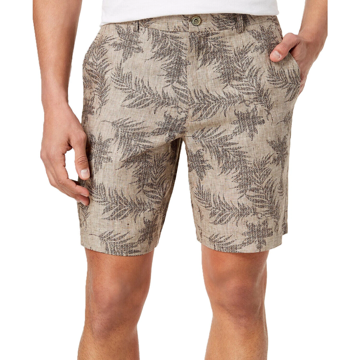 Tasso Elba Mens Printed Casual Chino Shorts | Beige | 32