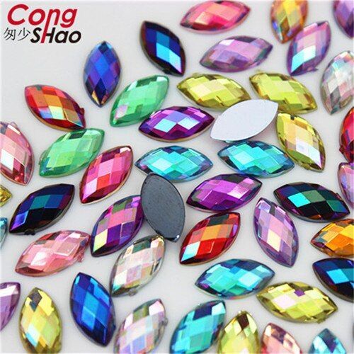 Acrylic AB Rhinestones Eye Shape Crystal Bead Flat Back 3D Nail Art Decor 5*10mm - Picture 26 of 26