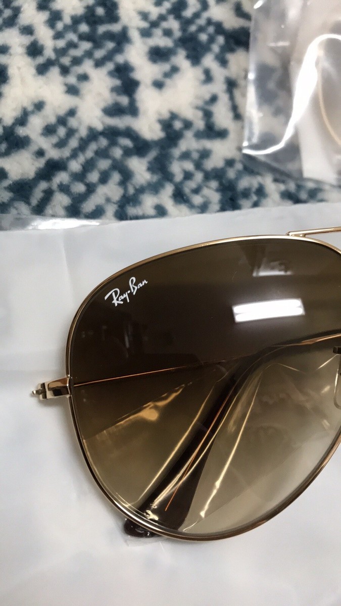 RB3026 Rayban Large Aviators Gold Frame Brown Ombre Lenses 