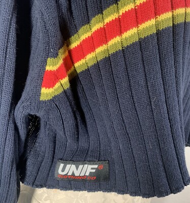 トップス UNIF Ctrl Sweater UNIF Women's Knit Cropped Crew Sweater Navy Blue with Stripe