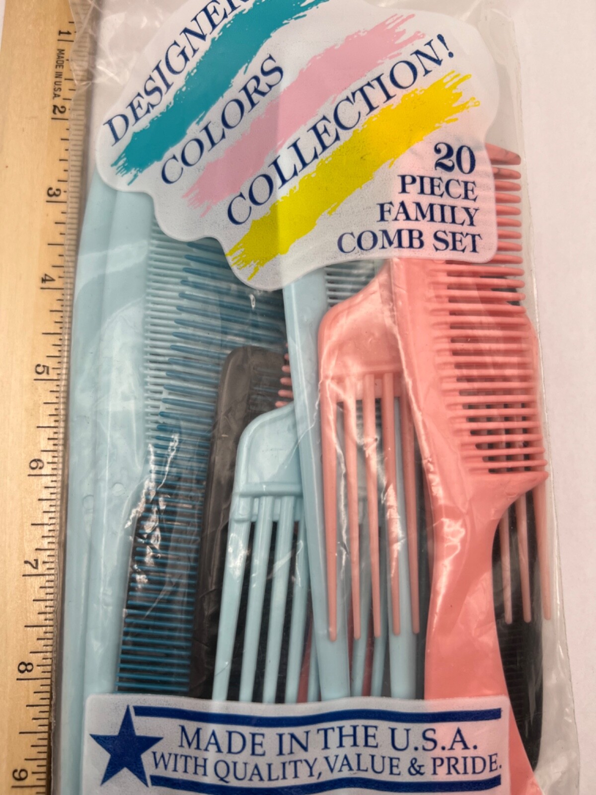 Vtg Big Bag of 20 NEW 80s Style Plastic Hair Combs Pick Super Pink Black Aqua