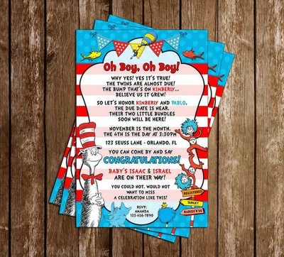 Thing One Two Dr Seuss Twins Baby Shower Invitations 15 Printed Ebay Thing One Two Dr Seuss Twins Baby Shower Invitations 15 Printed Ebay