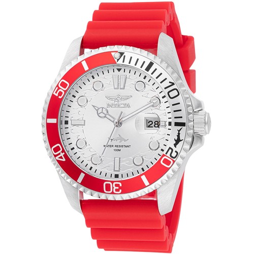 Invicta Men's Watch Pro Diver Quartz Silver Tone Dial Red Silicone Strap 47167 - 第 1/1 張圖片
