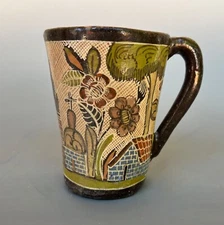 Vintage Mexican Tonala Tlaquepaque petatillo mug by LUCANO family 5 1/2" tall