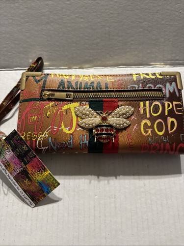 Alba Queen Bee Multi Graffiti Geldbörse umlaufender Reißverschluss Kalbsleder