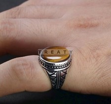 Tiger Eye Oval Cut Gemstone With 925 Sterling Silver Ring For Men's 409