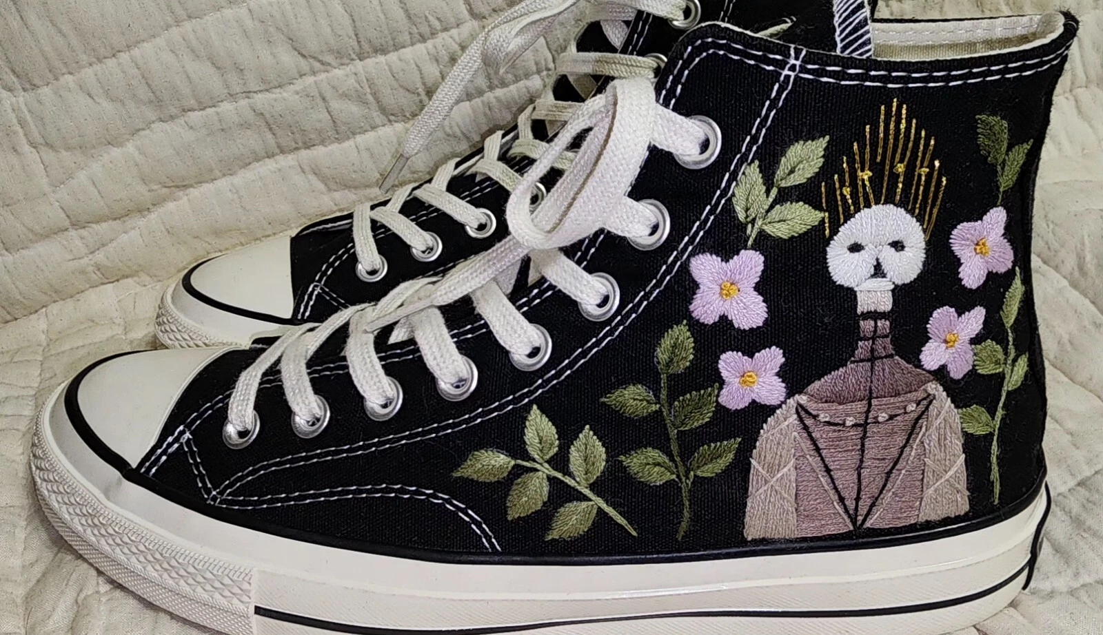 NUOVE sneakers alte Converse Chuck Taylor M 8 W 10 nere in tela ricamate