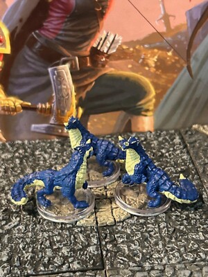 Guard Drake x3 D&D Miniature Dungeons Dragons Return of the Dragons blue lizard
