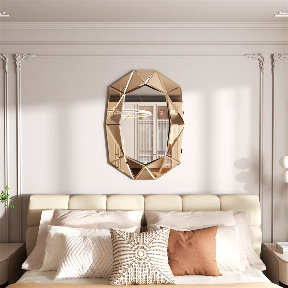 Gemstone Decorative Wall Mirror with Beveled Diamond Edge Living Room Bathroom - Image 3 of 4