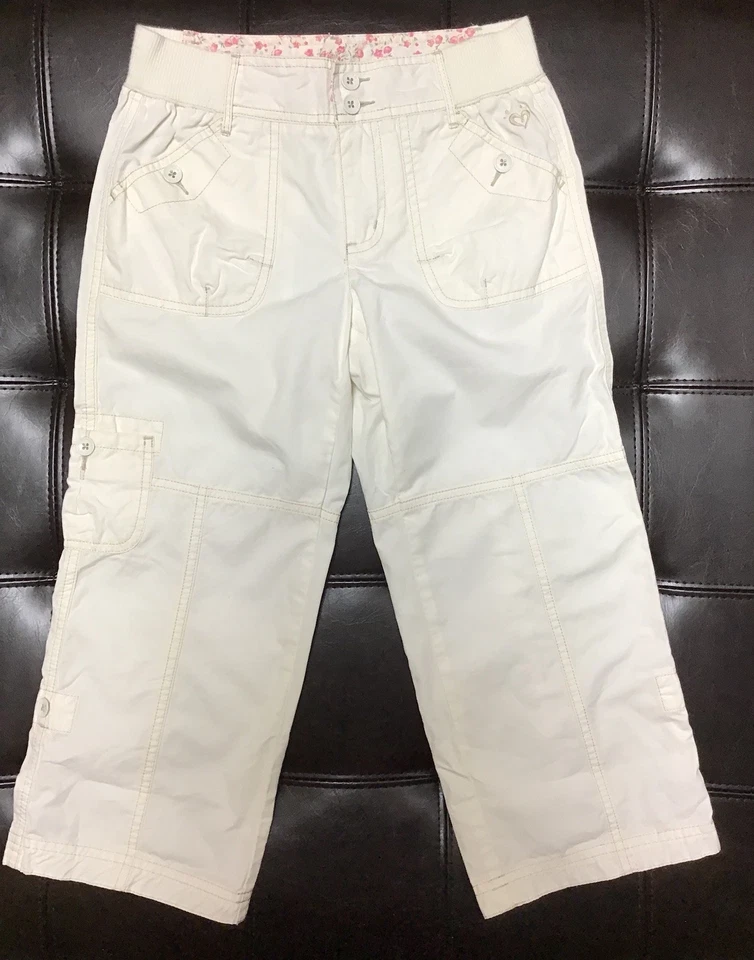 Pantalones Capri Informales Justice Cintura Acanalada Puños Enrollables Talla 10 Beige Off-White Foto 4 de 4