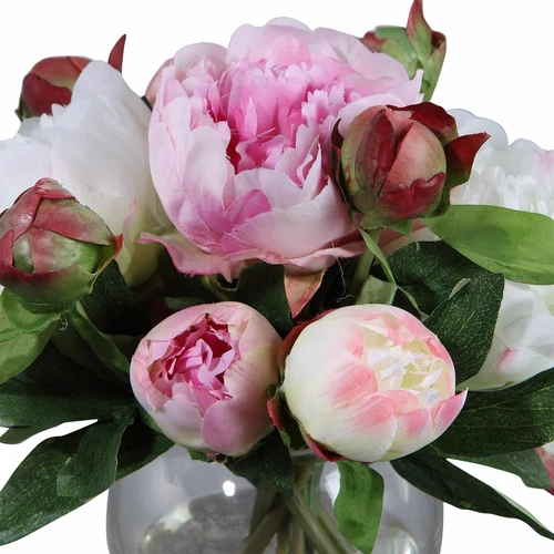 UTTERMOST 60145 BLAIRE PEONY BOUQUET PINK CREAM PEONIES GLASS VASE FAUX WATER - Picture 3 of 3