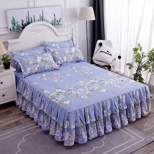 Polycotton Fitted Bed Sheet Floral Printed Bed Skirt Bedspread Dust Ruffle - Picture 19 of 25