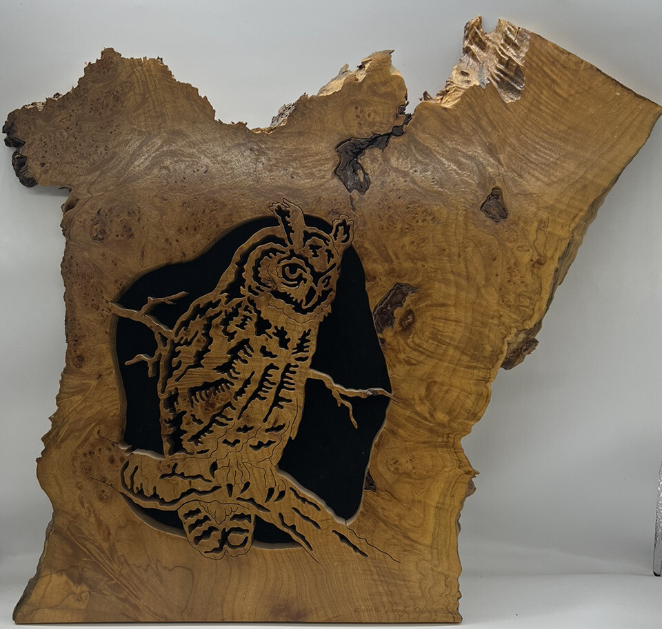 Vintage Hand Crafted Owl Wood Wall Hanging L  Art  18”x20” Unique Rare Carving