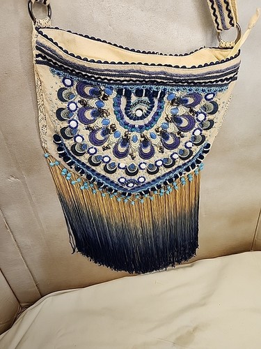 Labellum Bags Beaded Crossbody Boho by Hillary Scott | Color: Blue/Cream - Picture 17 of 17