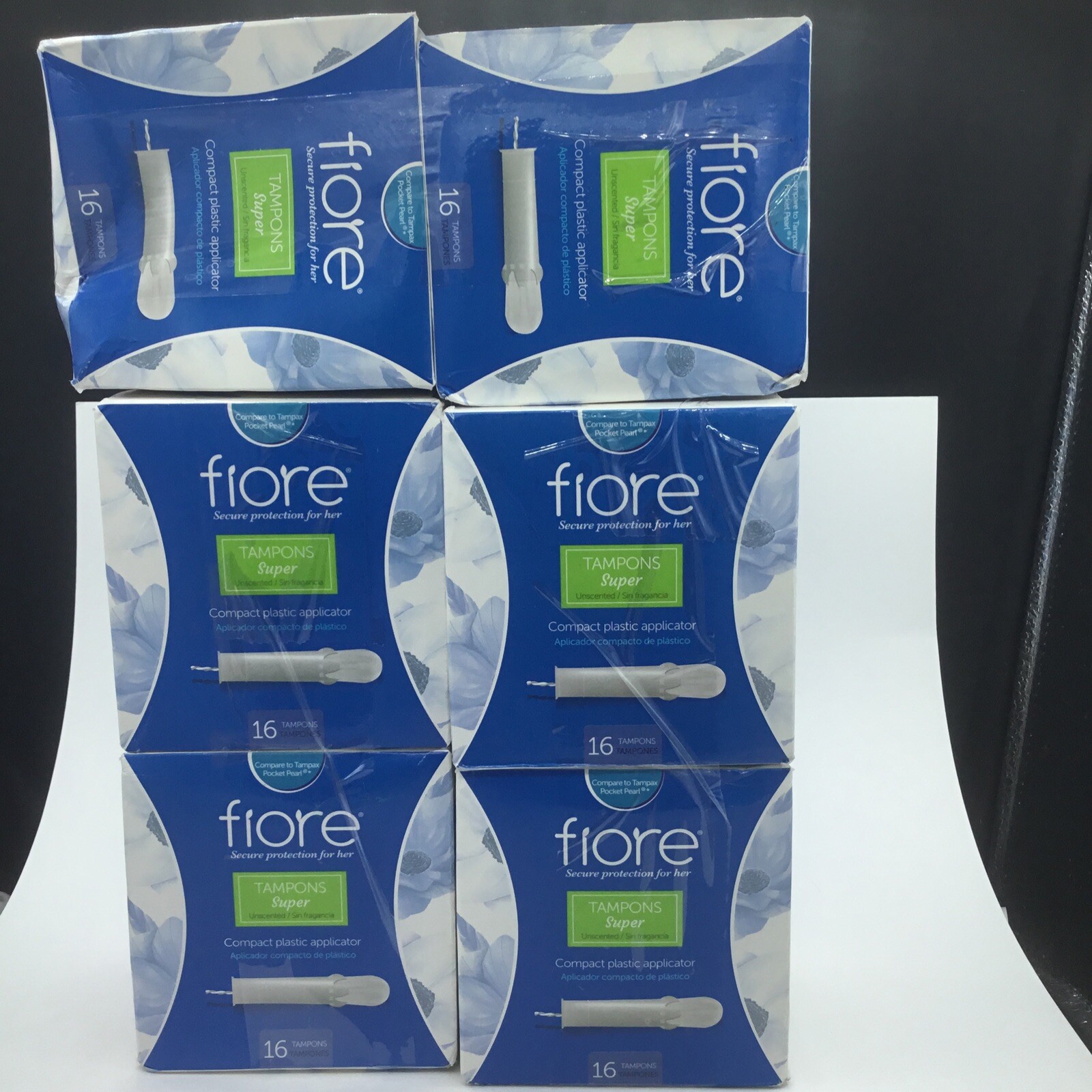 (6) Boxes Fiore Tampons Super Unscented Compact Plastic Applicator 16