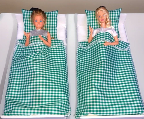 Barbie Doll Bed 4 Piece DOUBLE BEDDING SET BUNKBEDS Vintage 1950’s Gingham Check