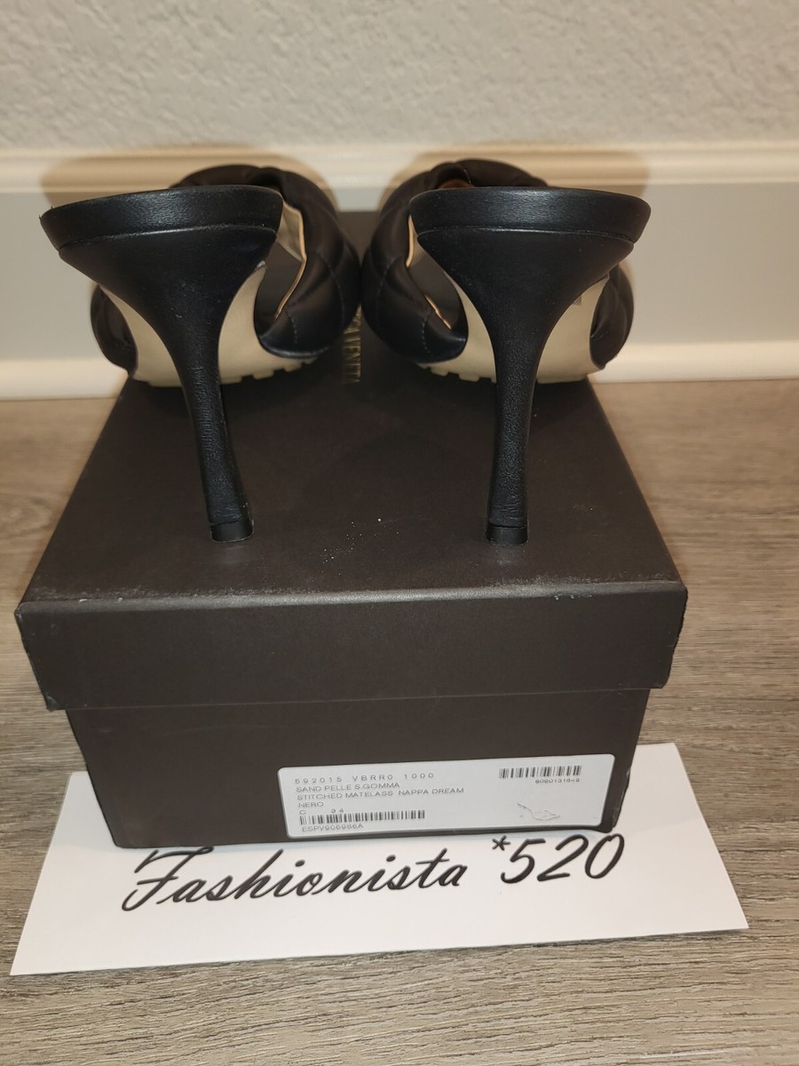 Bottega Veneta Black Quilted Slip On Heels Sandals Shoes EU