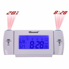 White Digital Alarm Clock Projection Temp Snooze clap activated LCD UK Xmas gift