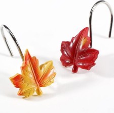 Maple Leaf Shower Curtain Hooks, 12Pcs Thanksgiving Decorative Shower Curtain Ho