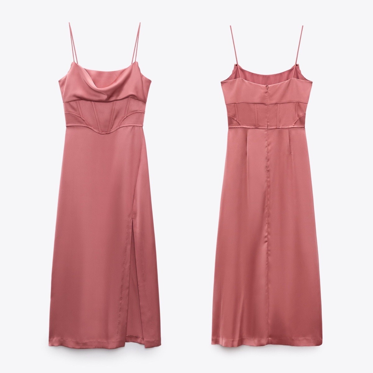 ZARA SATIN CORSETRY DRESS PINK | eBay