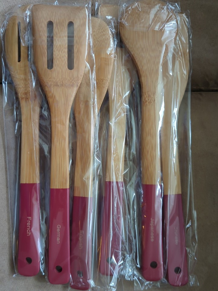 Laboos 6 Piece Bamboo Kitchen Cooking Utensil Set Wooden Spoons Red ...