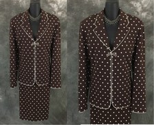 BEAUTIFUL st john couture knit brown white jacket skirt suit size 12
