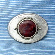 Classic Western Belt Buckle Red Gray Fire Agate Cowboy Cowgirl Vtg 70s  .GTA720