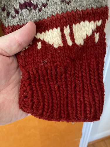 Womens Handmade Wool Sweater-Red-Nordic Pullover-Small-Bulky - Foto 10 di 12