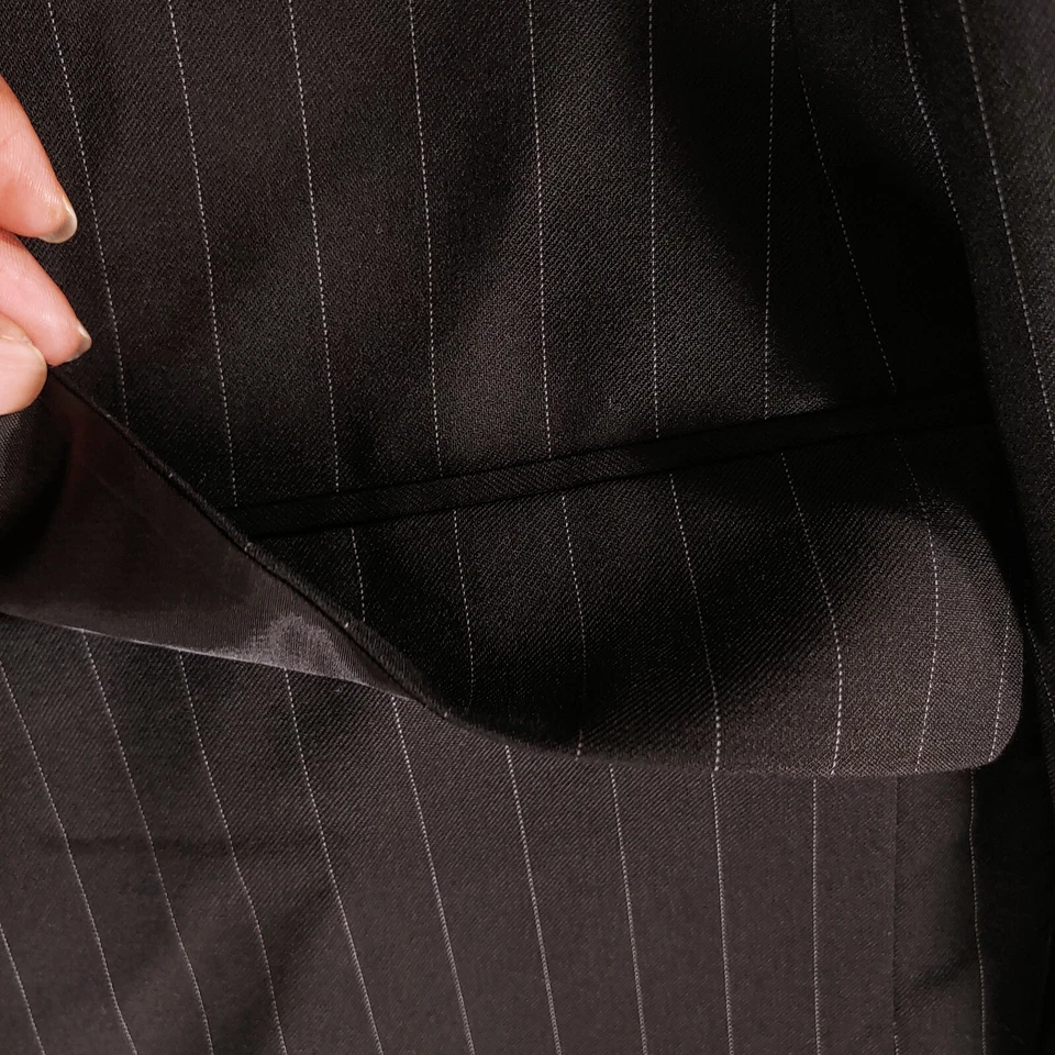 Chaps Suit Jacket Mens 48R Black Pinstriped Sport Coat Pocket 3 Bttn 2 Vent - Image 4 of 4