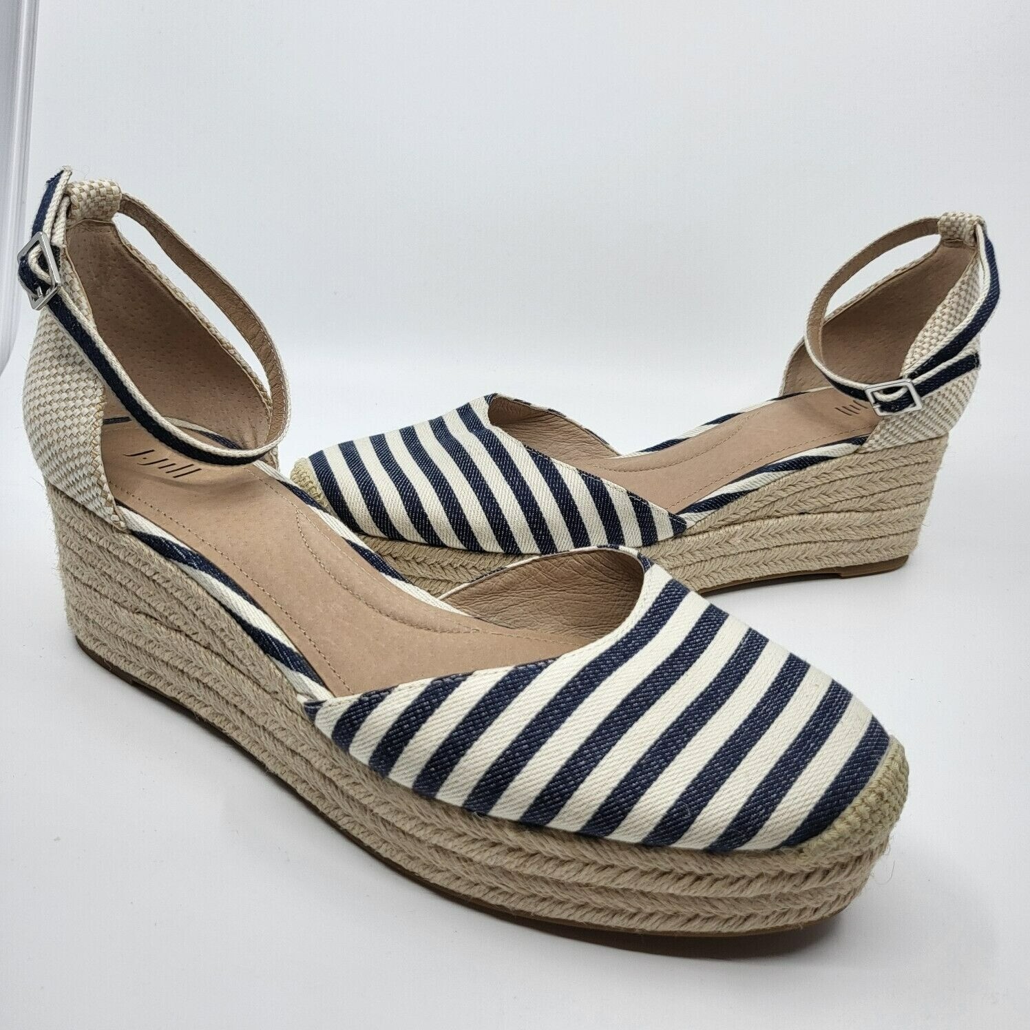 APL Sandalo donna J. Jill Cecile espadrillas blu a righe cinturino alla caviglia zeppa taglia 11