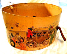 STAGECOACH STABLE Antique Knox New York Oval paper Hat Box Leather strap 