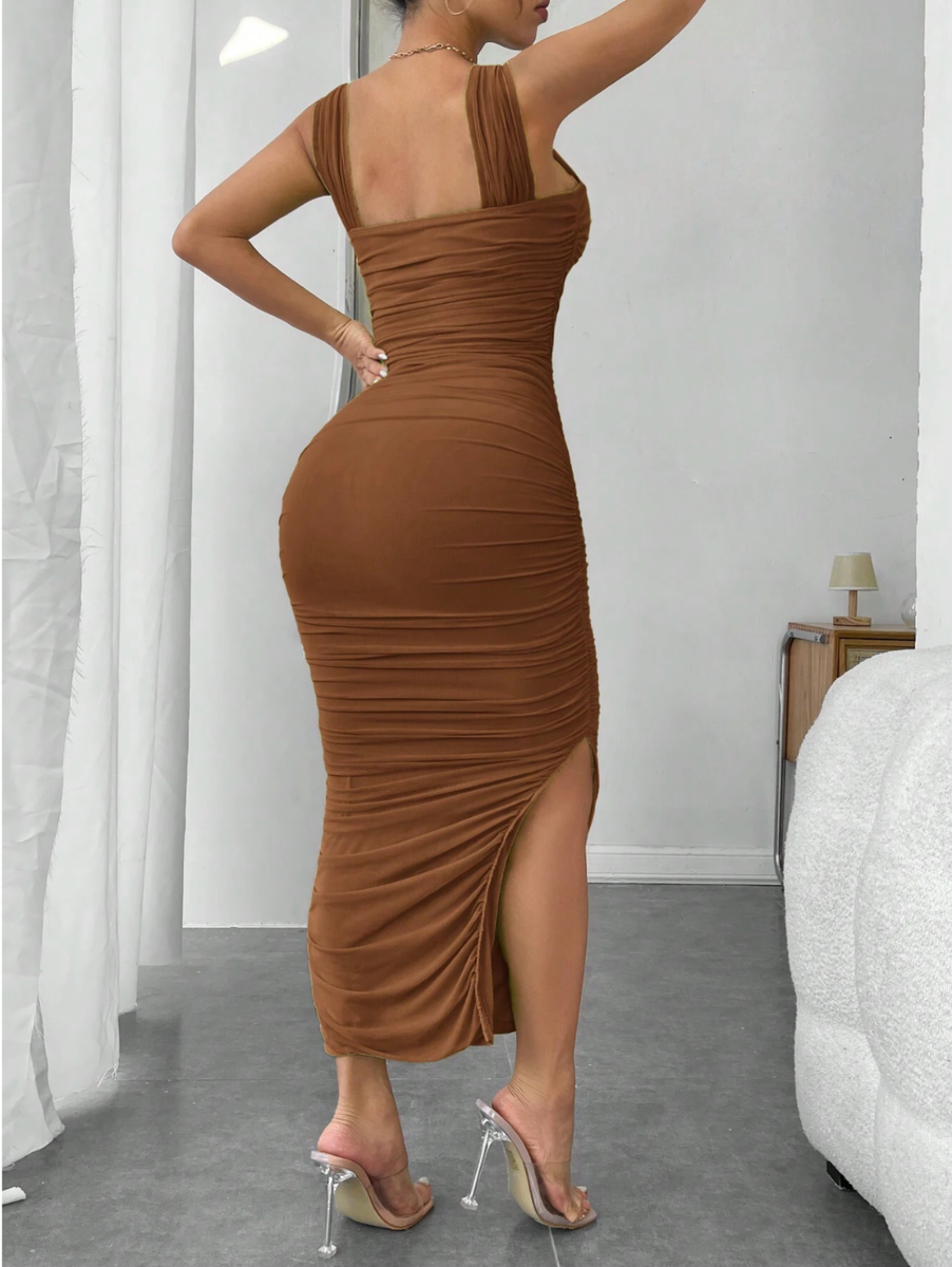 Brown SXY Ruched Slit Hem Mesh Bodycon Dress Sz XS S M L | eBay Brown SXY Ruched Slit Hem Mesh Bodycon Dress Sz XS S M L | eBay