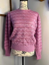 Vintage Crochet Knit Pink Sweater 80s 90s