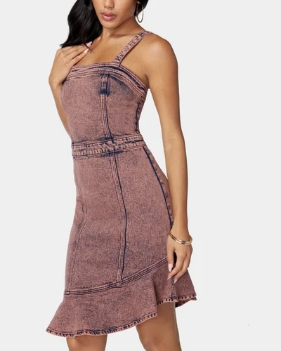 Vestido jeans assimétrico exclusivo BEBE, cor ASTRO DUST | Tamanho 4 | **NOVO com etiquetas** - Imagem 2 de 4