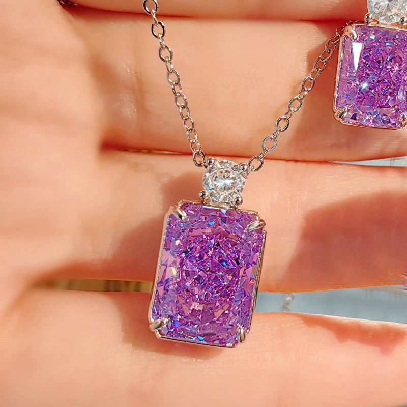 Nuevo collar de plata con dije de piedras preciosas de amatista púrpura corte flor de hielo para mujer niña Foto 4 de 4