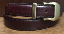 Imported Leather Belt Sz 32 Dk Brown Brass 7/8  Wide 37  Overall. VGUC