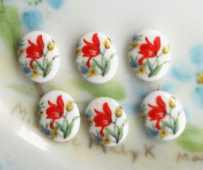 Limoges Cabochons Rose Cabochon Japanese cabochon 6Pcs Yellow Rose on White Decal Japanese porcelain 10x8mm cabochons