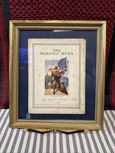 "The Marine's Hymn" Framed USMC Art Vintage USA Patriotic NAVY ARMY 