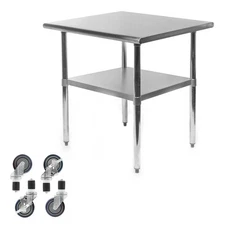 Commercial Stainless Steel Kitchen Food Prep Work Table w/ 4 Casters - 24" x 30"