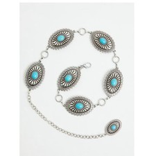 ARIAT SILVER  TURQUOISE STONE OVAL CONCHO CHAIN BELT MEDIUM WESTERN COWGIRL