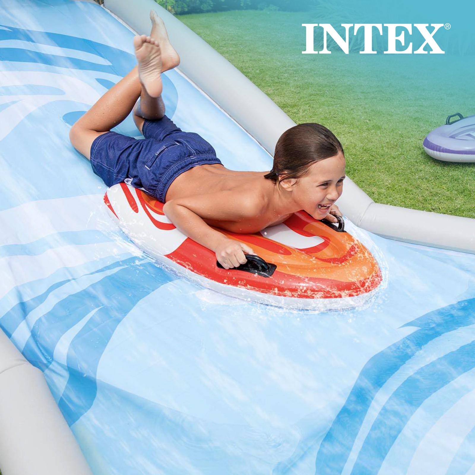Intex Surf 'N Slide Inflatable Kid Outdoor Splash Water Slide with 2 Surf Riders