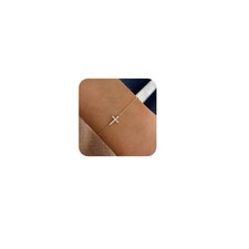 Cross Bracelet for Women, Dainty Gold Bracelet 14k Gold Plated CZ Sideways Cross