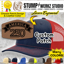 Custom Hat Trucker Baseball Cap Richardson Leather Patch USA America 250 Banner