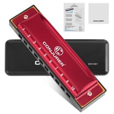 Blues Harmonica 10 Holes C Key Diatonic Metal Mouth Organ Brass Reed Case Red